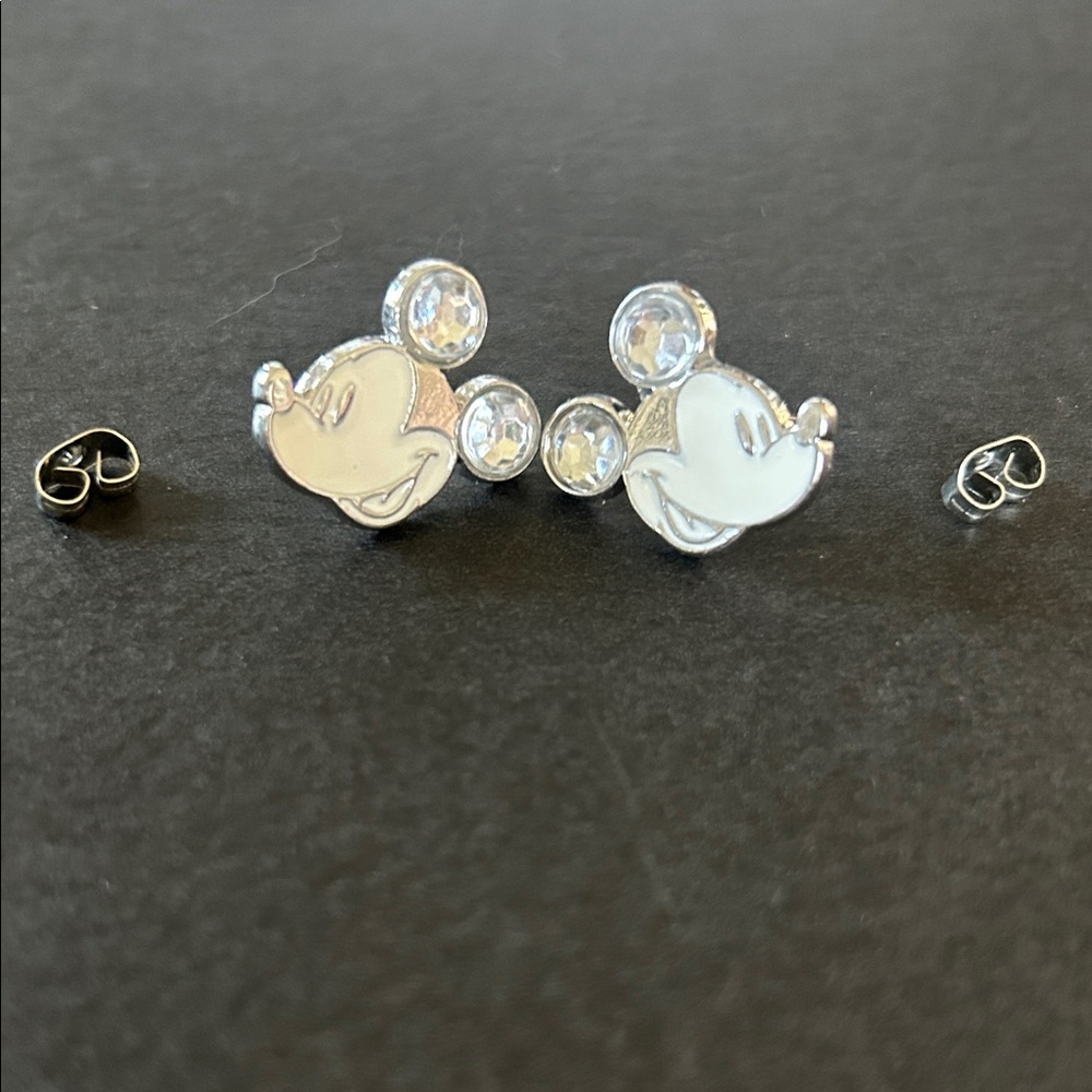 Disney Silver Mickey Mouse Clear Crystal Stud Earrings